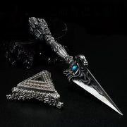 White Handcrafted 8.5” Phurba Vajra Dagger Vintage Handmade Nepal Tibetan Pure Brass Amulet