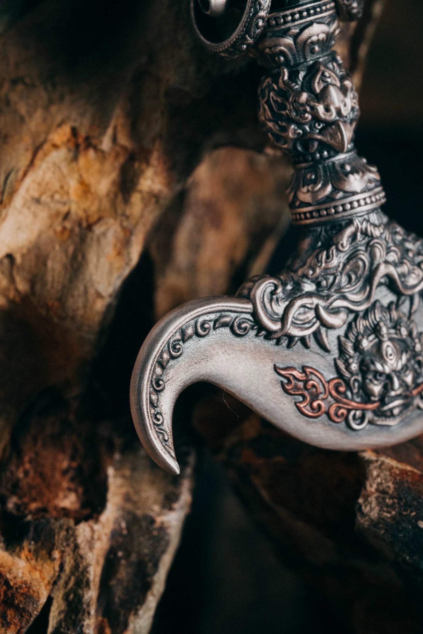 Tibetan Mahākāla Vajra Axe Pendant Sterling Silver Amulet Necklace