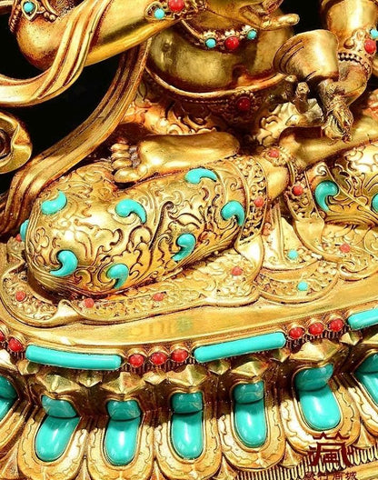Vajrasattva Statue | Full Gilded Copper Buddha with Gem Inlay | Tibetan Buddhist Home Altar Decor