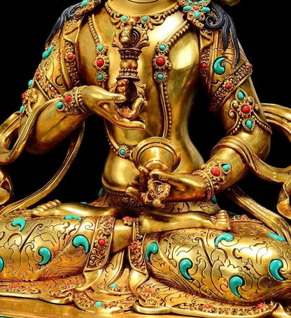 Vajrasattva Statue | Full Gilded Copper Buddha with Gem Inlay | Tibetan Buddhist Home Altar Decor