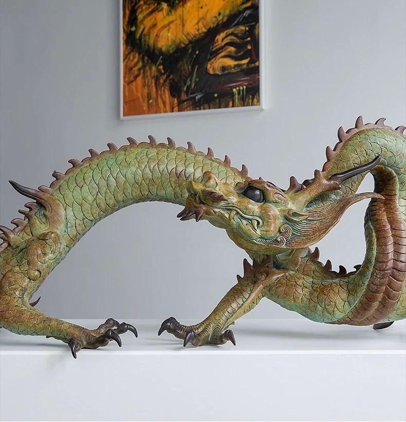 LARGE Handcrafted Brass Dragon Statue: Tibetan Feng Shui Decor