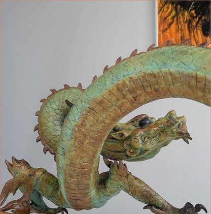LARGE Handcrafted Brass Dragon Statue: Tibetan Feng Shui Decor