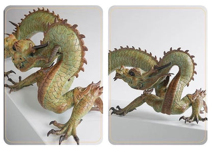 LARGE Handcrafted Brass Dragon Statue: Tibetan Feng Shui Decor