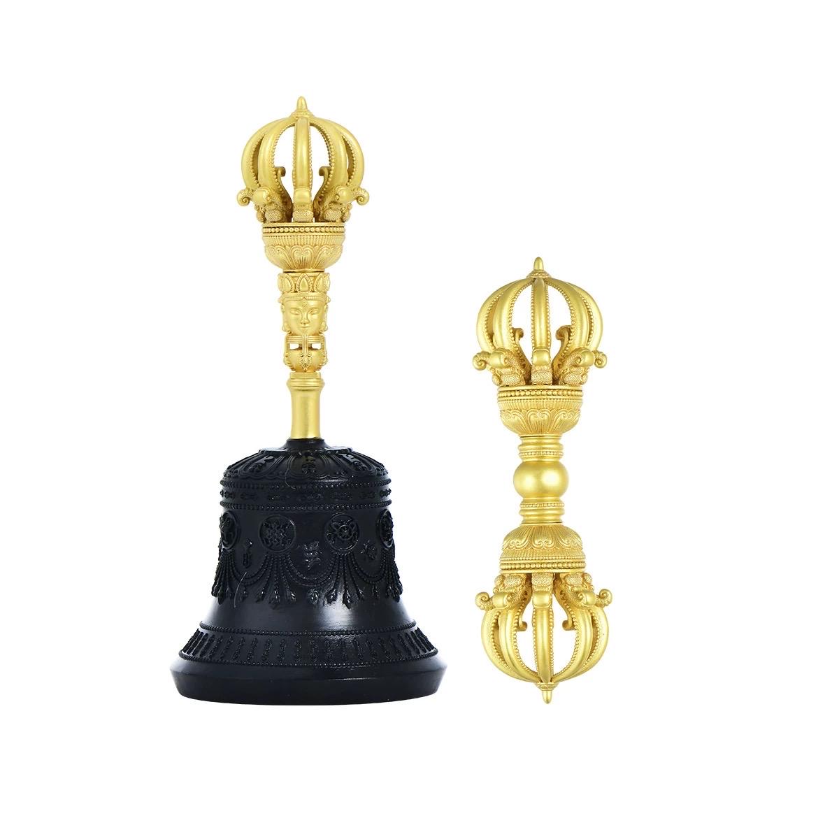 Handcrafted Tibetan Brass Bell 5 or 9 prong Dorje Set