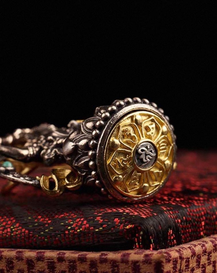 Silver Manjushri Bodhisattva Pendant with gold plated parts