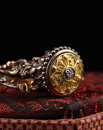 Silver Manjushri Bodhisattva Pendant with gold plated parts