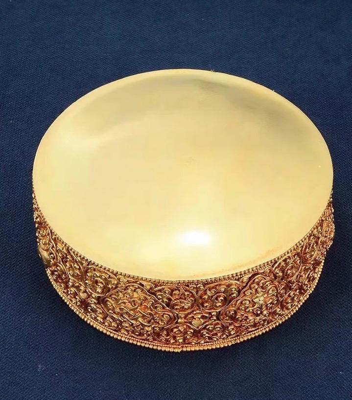 Handmade Brass Mandala Offering Set: Tibetan Auspicious Symbols, Gemstones