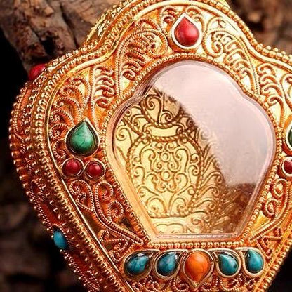 Tibetan Ghau Prayer Box Necklace | Buddhist Amulet Pendant | Handmade Brass Ghau Locket