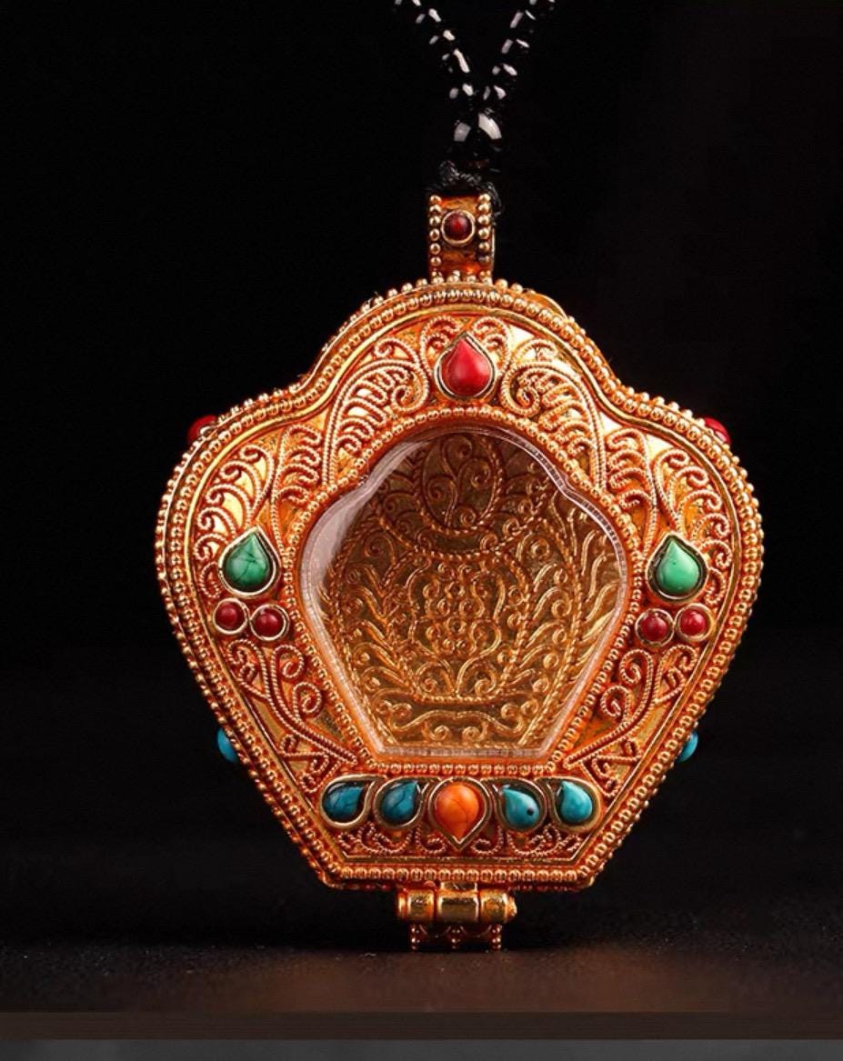 Tibetan Ghau Prayer Box Necklace | Buddhist Amulet Pendant | Handmade Brass Ghau Locket