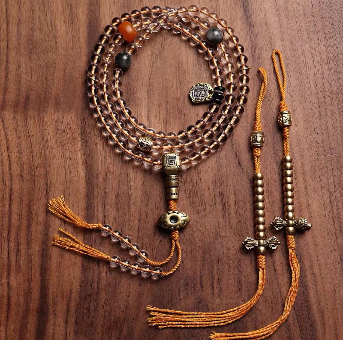 Tibetan White Crystal & Amber Mala | 108 Beads Prayer Bracelet