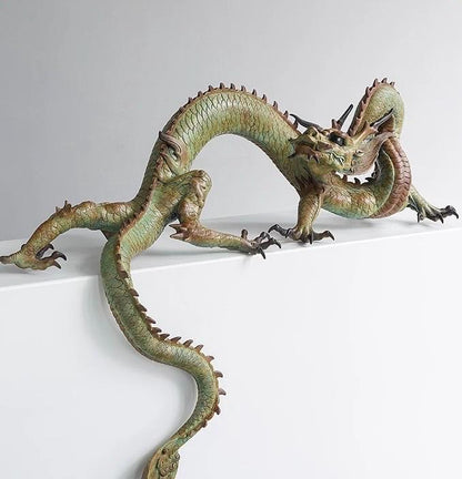 LARGE Handcrafted Brass Dragon Statue: Tibetan Feng Shui Decor