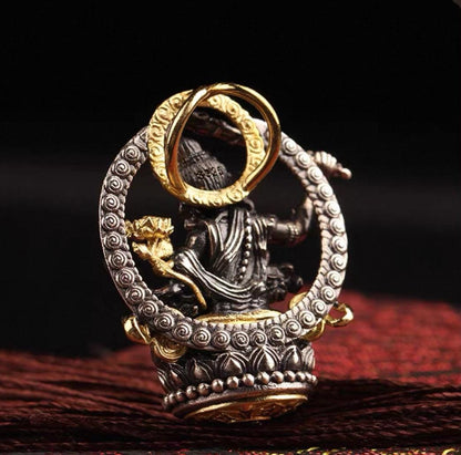 Silver Manjushri Bodhisattva Pendant with gold plated parts