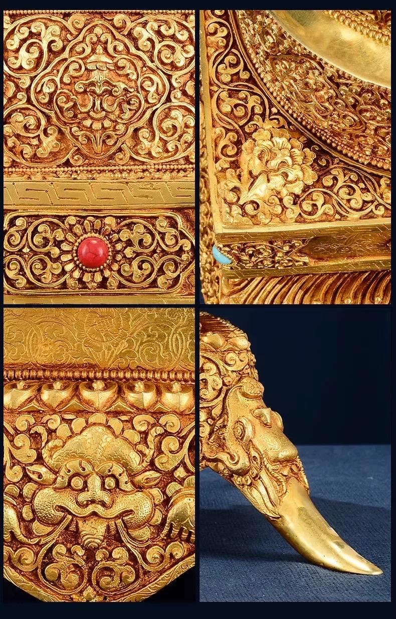 Handmade Brass Mandala Offering Set: Tibetan Auspicious Symbols, Gemstones