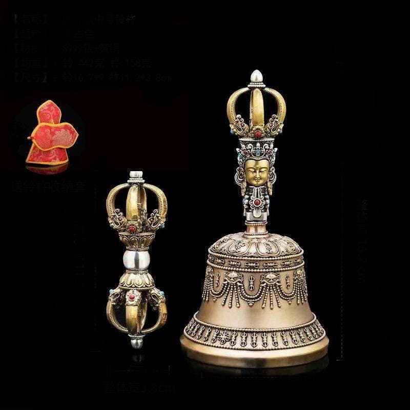 Handcrafted Silver Tibetan Bell & Dorje Set Buddhist Meditation Decor
