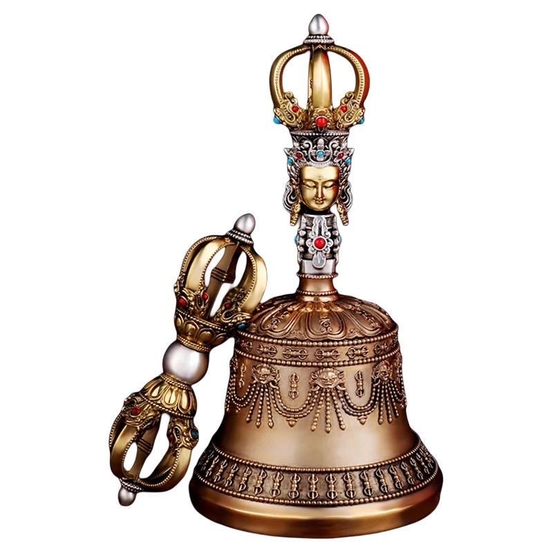 Handcrafted Silver Tibetan Bell & Dorje Set Buddhist Meditation Decor