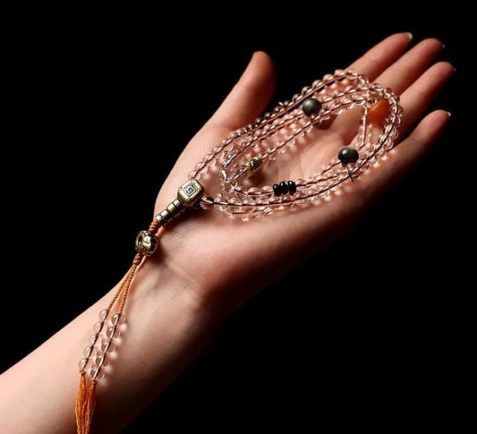 Tibetan White Crystal & Amber Mala | 108 Beads Prayer Bracelet