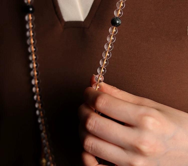 Tibetan White Crystal & Amber Mala | 108 Beads Prayer Bracelet