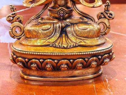 7” Four-Armed Avalokiteshvara Statue | Handcrafted Nepalese Copper Chenrezig | Gold-Gilded Compassion Buddha Sculpture