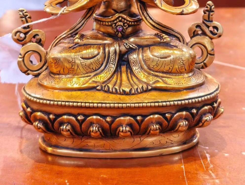 7” Four-Armed Avalokiteshvara Statue | Handcrafted Nepalese Copper Chenrezig | Gold-Gilded Compassion Buddha Sculpture