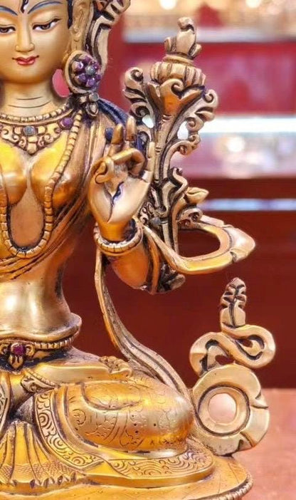 White Tara Statue • 24k Gold Gilded Sitatara • Pure Copper Buddhist Goddess • Handcrafted Nepal Sacred Art