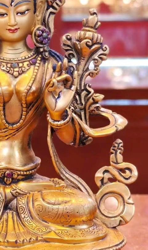 White Tara Statue • 24k Gold Gilded Sitatara • Pure Copper Buddhist Goddess • Handcrafted Nepal Sacred Art