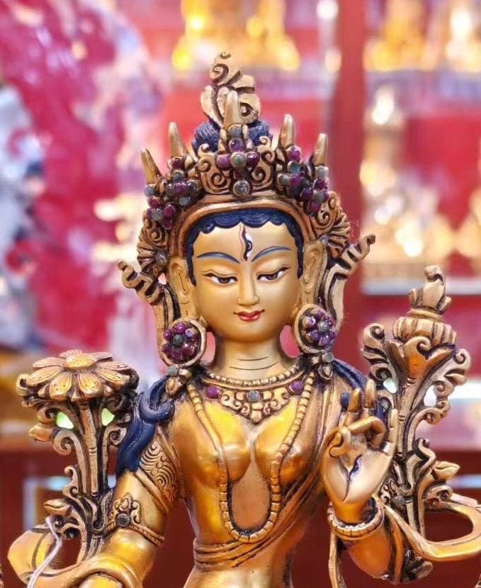 White Tara Statue • 24k Gold Gilded Sitatara • Pure Copper Buddhist Goddess • Handcrafted Nepal Sacred Art
