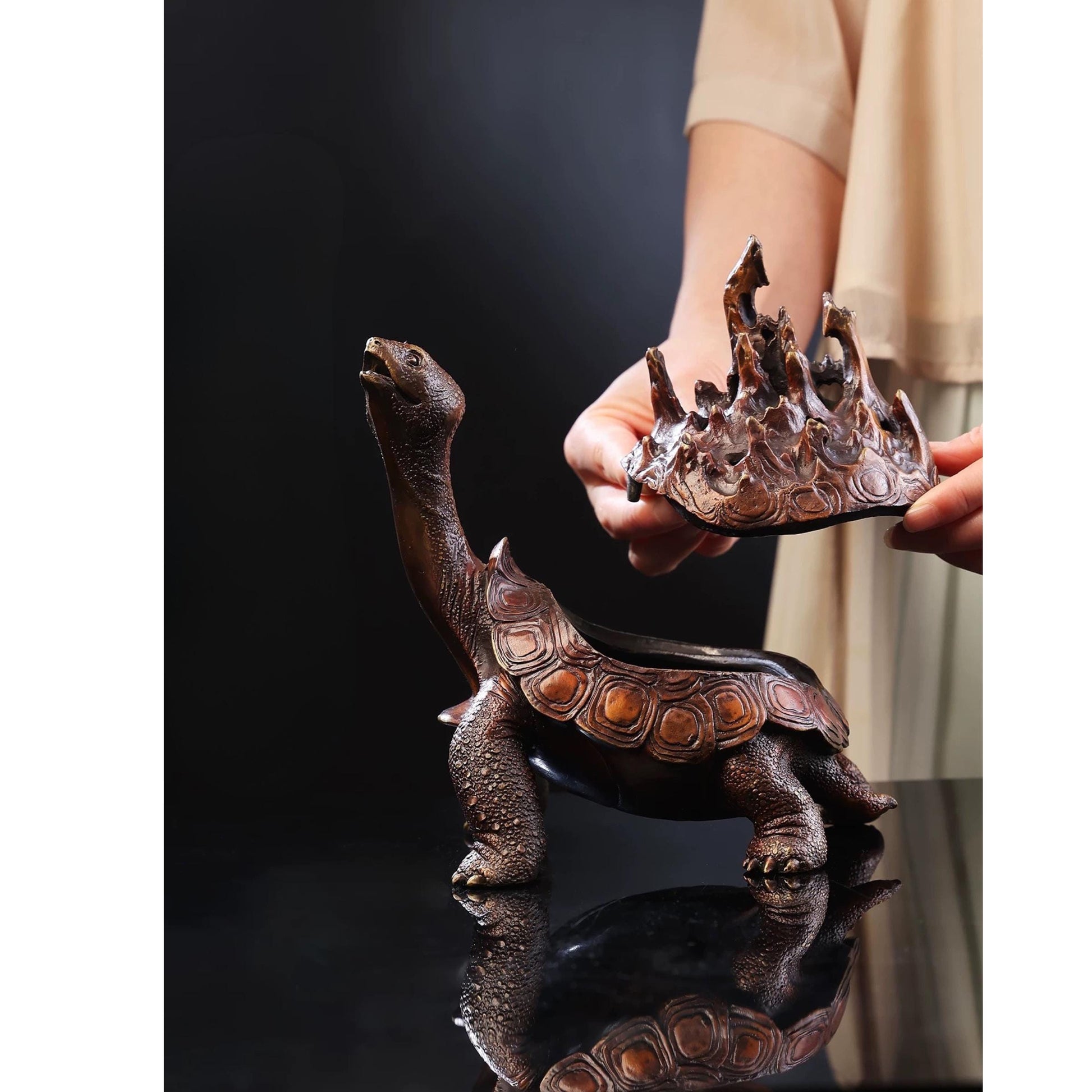 Brass Dragon Turtle Incense Burner • Mythical Creature Aromatherapy Holder • Antique-Style Feng Shui Decor • Home Incense Burner Gift