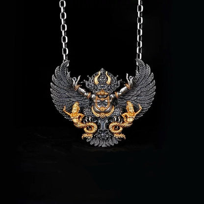 Handcrafted Garuda Pendant for Men - Solid S925 Sterling Silver Tibetan Buddhist Necklace, Heavy Detailed Chakra Amulet, Vintage Ethnic Jewe