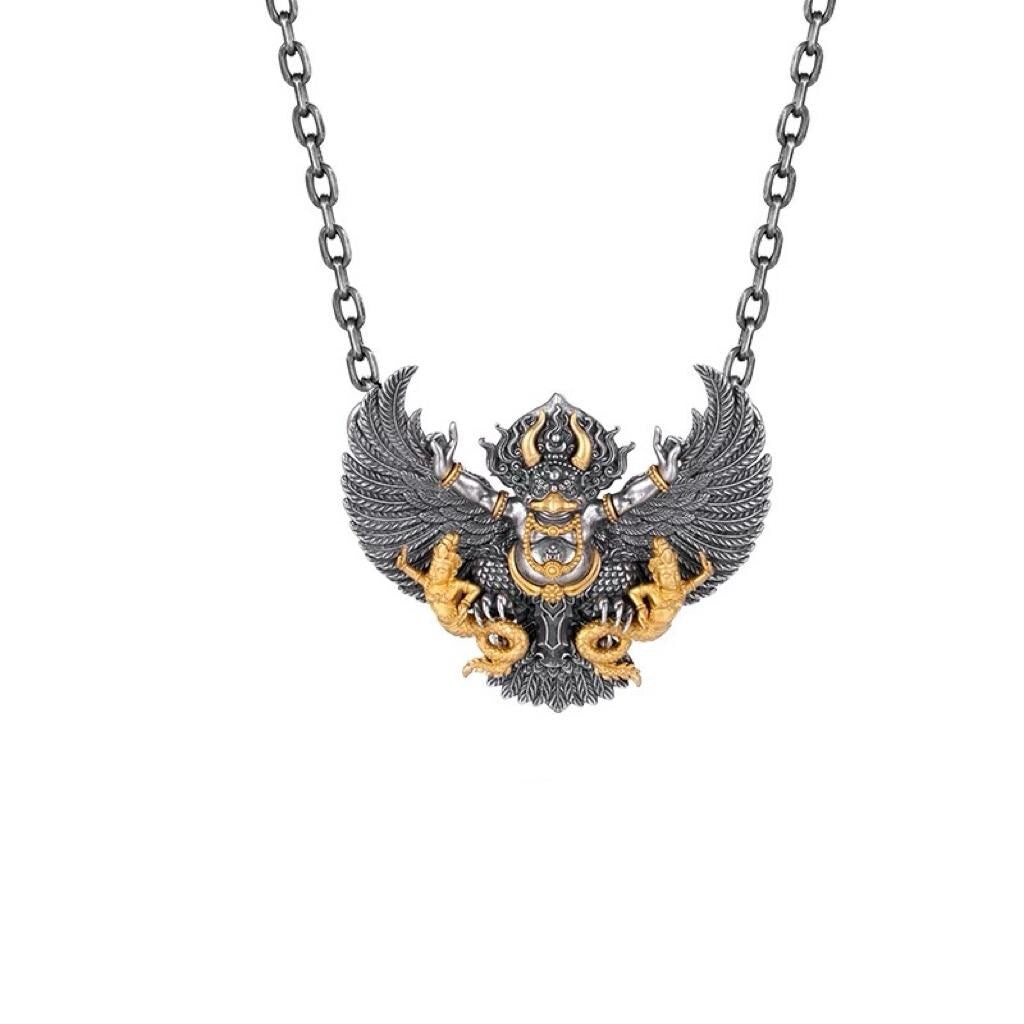 Handcrafted Garuda Pendant for Men - Solid S925 Sterling Silver Tibetan Buddhist Necklace, Heavy Detailed Chakra Amulet, Vintage Ethnic Jewe
