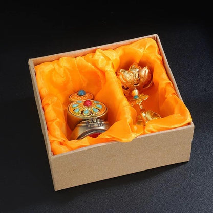 Handmade Brass Tibetan Torma Offering Statue • Butter Flower & Tsog Torma • Himalaya