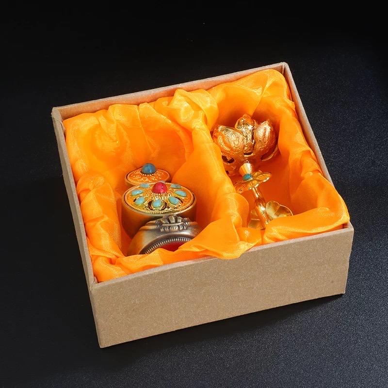 Handmade Brass Tibetan Torma Offering Statue • Butter Flower & Tsog Torma • Himalaya