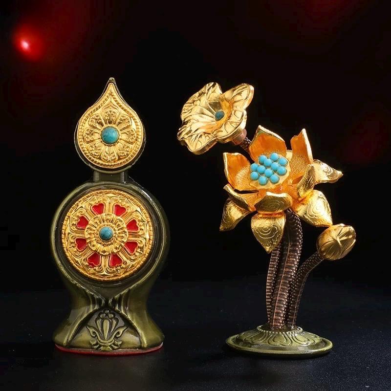 Handmade Brass Tibetan Torma Offering Statue • Butter Flower & Tsog Torma • Himalaya