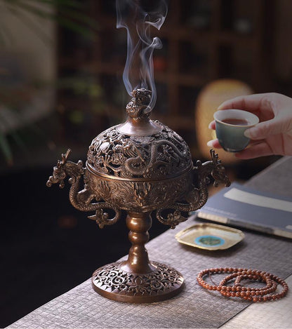 Chinese Bronze Incense Burner for Coil and Stick Incense, Antique Home Sanctuary Decor