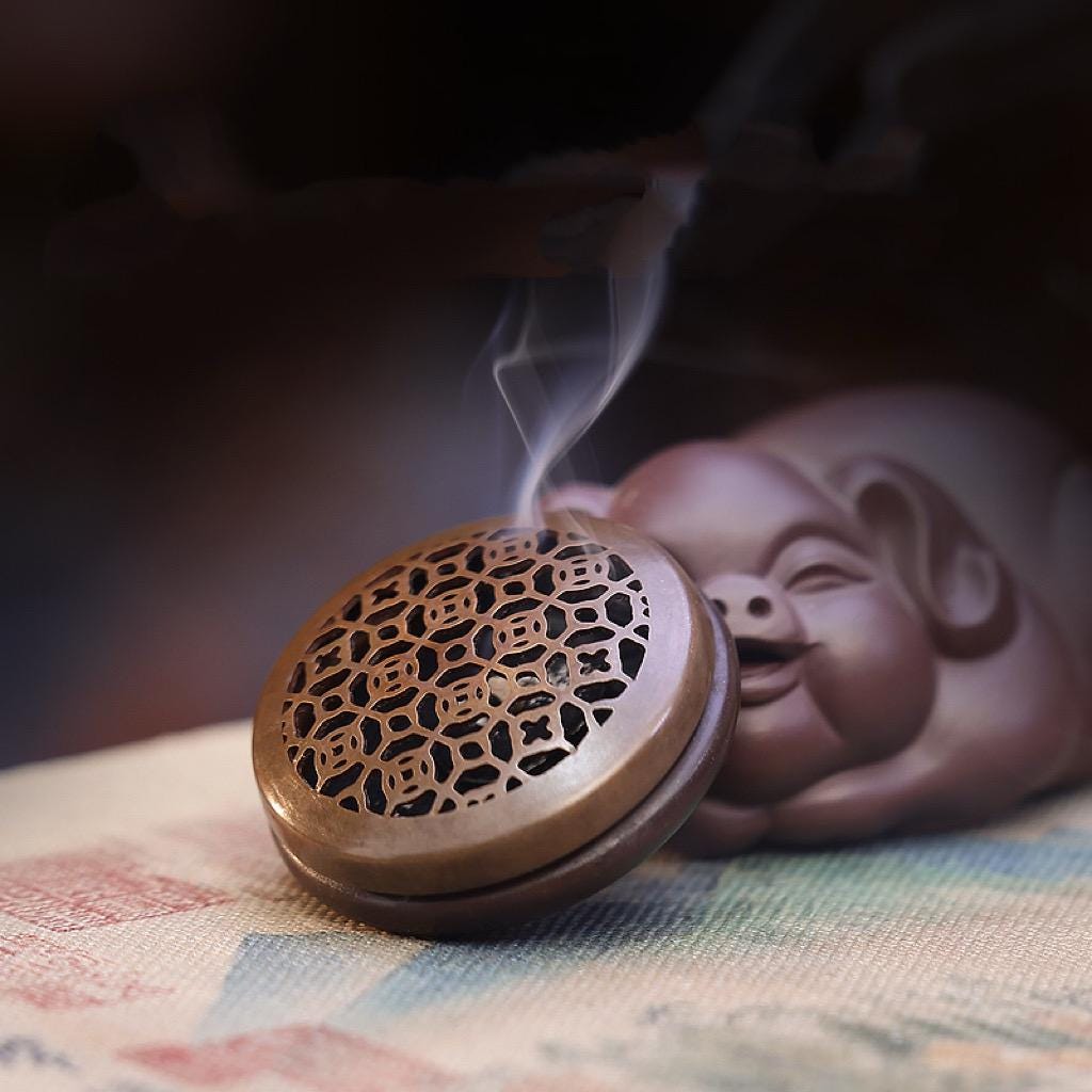 Handmade Purple Copper Incense Burner, Zen Aromatherapy Altar