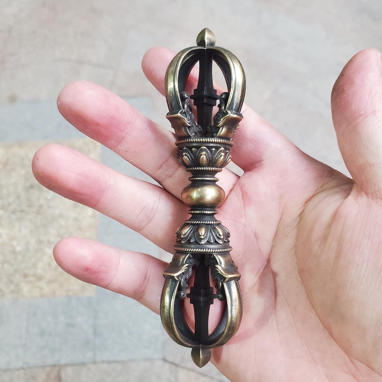 Brass Tibetan Vajra Bell & Dorje Set – Nepalese Handcrafted 5-Prong Ritual Bell