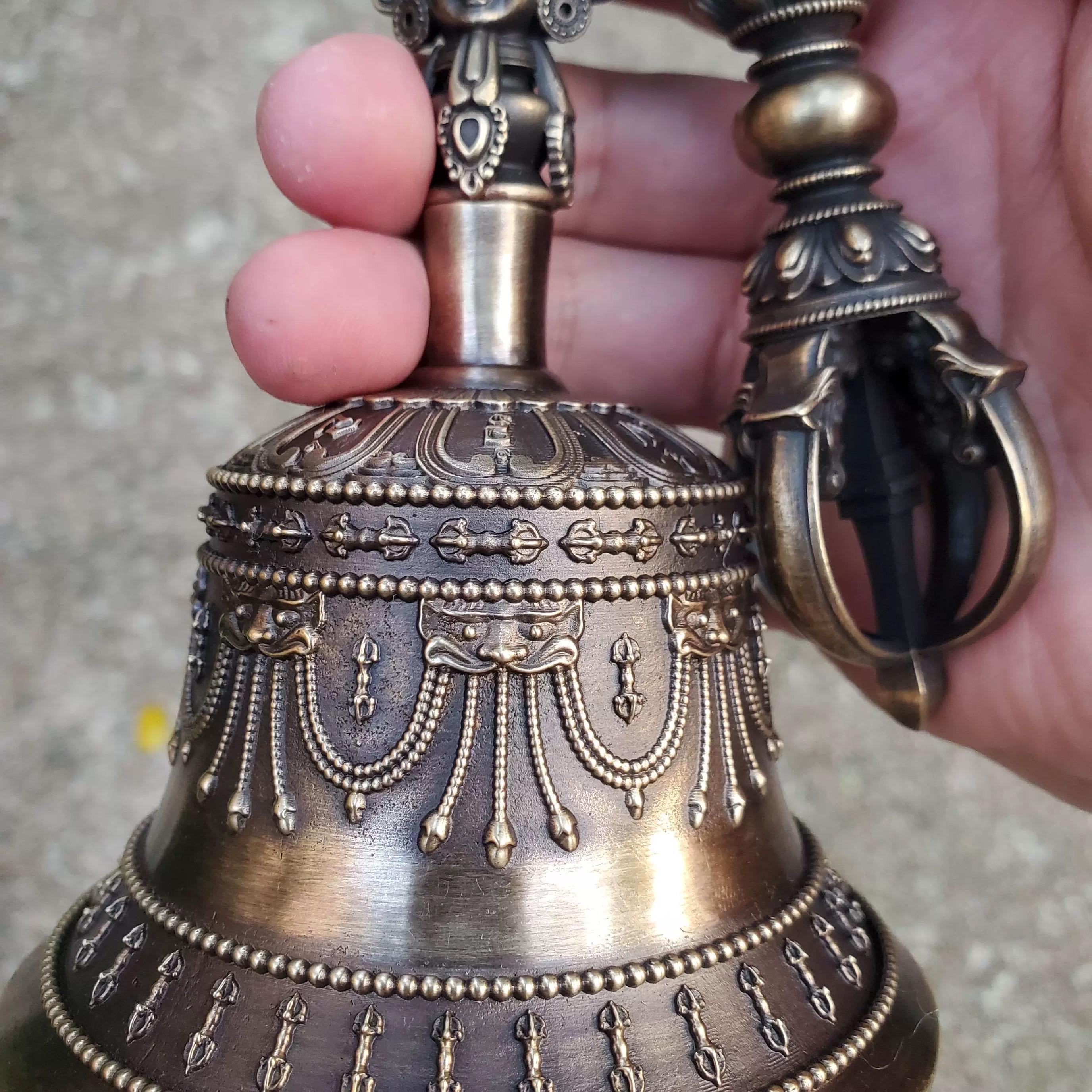 Brass Tibetan Vajra Bell & Dorje Set – Nepalese Handcrafted 5-Prong Ritual Bell