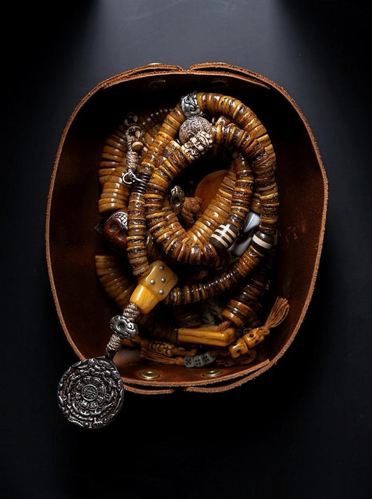 108 Beads Old Material Tibetan Yak Bone Mala Bracelet, Prayer Beads Necklace, Cardiger Handmade Antique Replica Gagu Linggu, Buddhist Gift