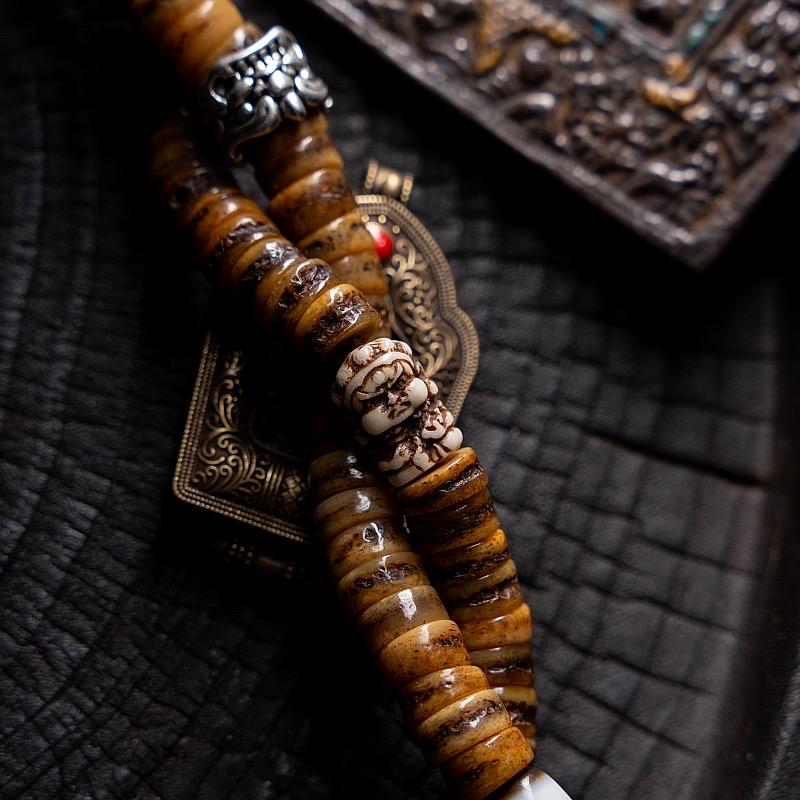 108 Beads Old Material Tibetan Yak Bone Mala Bracelet, Prayer Beads Necklace, Cardiger Handmade Antique Replica Gagu Linggu, Buddhist Gift