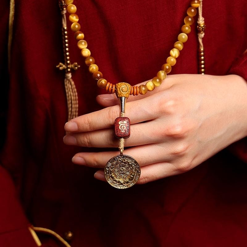 Original Tibetan Style 108 Strand Natural Golden Tiger's Eye Buddha Beads Bracelet Necklace, Unisex Adjustable Mala for Men Women