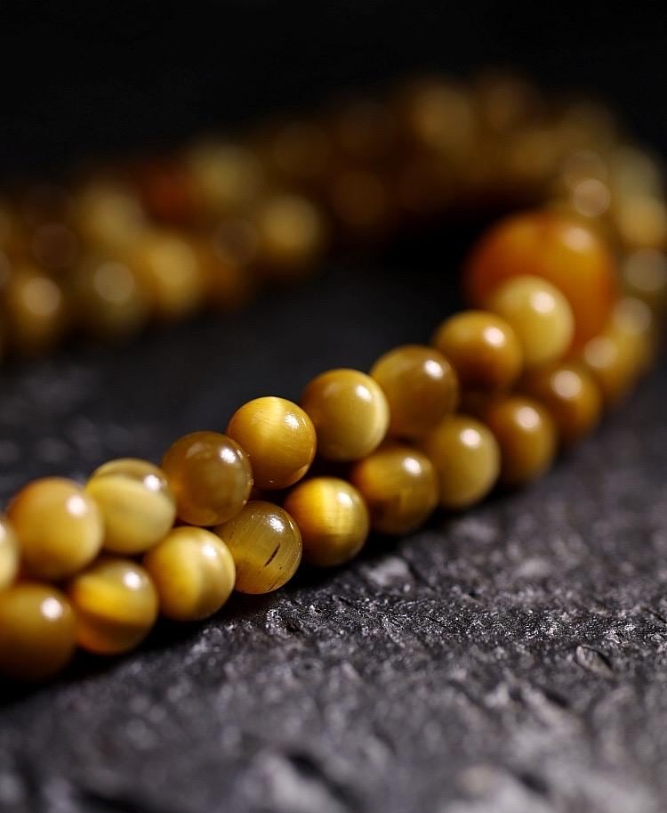 Original Tibetan Style 108 Strand Natural Golden Tiger's Eye Buddha Beads Bracelet Necklace, Unisex Adjustable Mala for Men Women