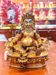 7” Yellow Dzambhala Statue | Handcrafted Nepalese Copper Jambhala | Gold-Gilded Wealth Deity Sculpture | Prosperity & Abundance Decor