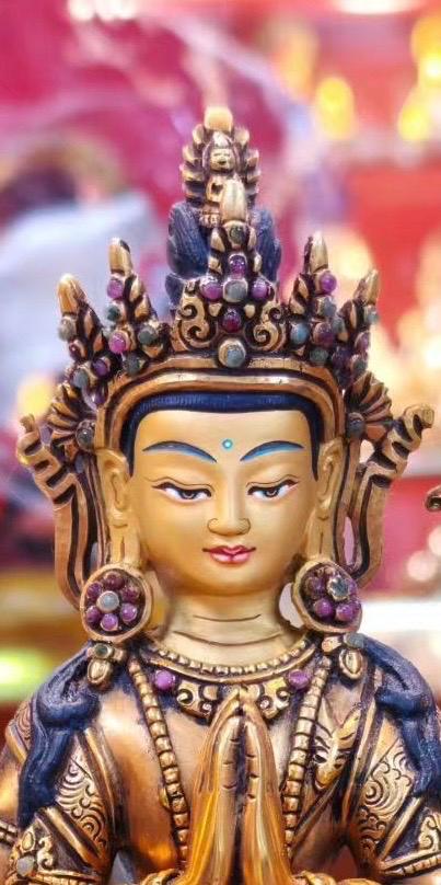 7” Four-Armed Avalokiteshvara Statue | Handcrafted Nepalese Copper Chenrezig | Gold-Gilded Compassion Buddha Sculpture