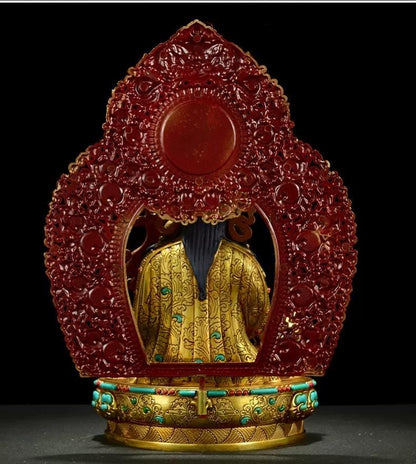 Handmade Tibetan Padmasambhava Statue – Full Gold-Plated Copper Guru Rinpoche