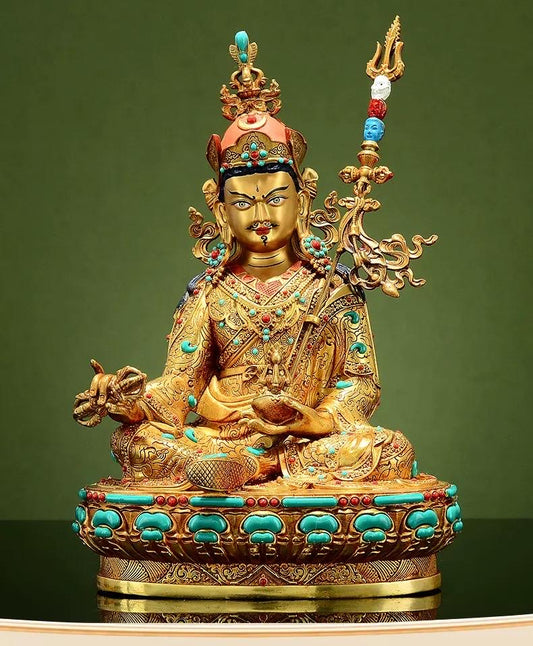 Handmade Tibetan Padmasambhava Statue – Full Gold-Plated Copper Guru Rinpoche