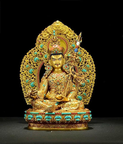 Handmade Tibetan Padmasambhava Statue – Full Gold-Plated Copper Guru Rinpoche