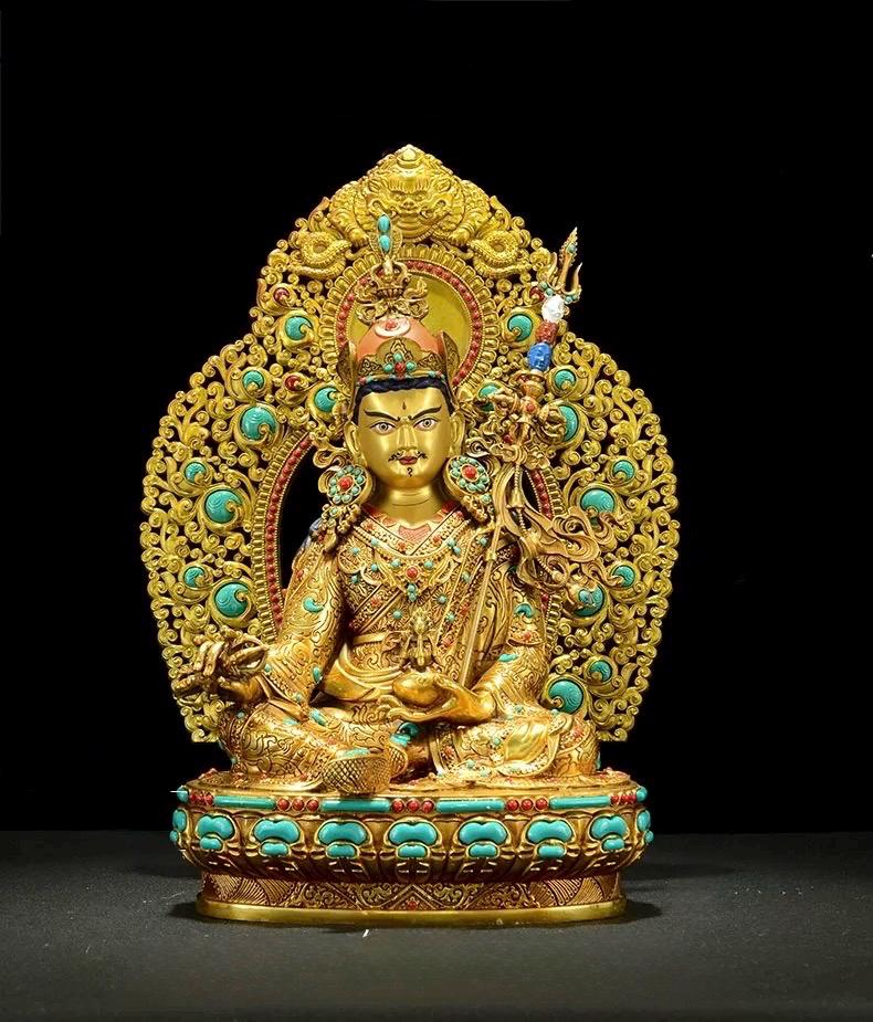 Handmade Tibetan Padmasambhava Statue – Full Gold-Plated Copper Guru Rinpoche