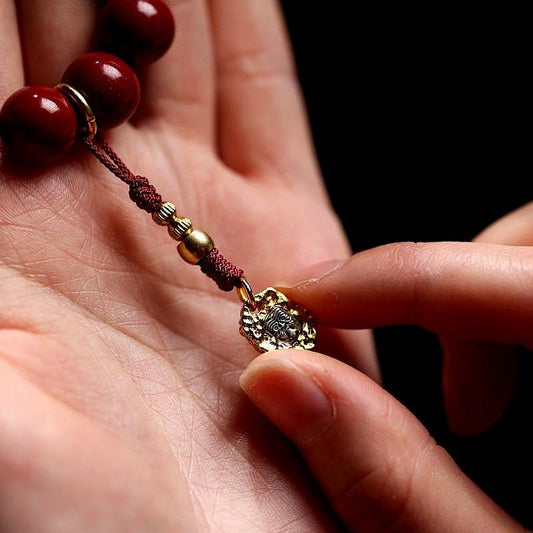 Handmade Natural Cinnabar Bracelet with Beeswax and Turquoise, Original Purple Cinnabar Beads, Bohemian Ethnic Jewelry Gift for Her