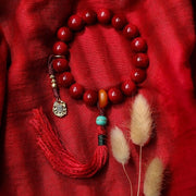 Handmade Natural Cinnabar Bracelet with Beeswax and Turquoise, Original Purple Cinnabar Beads, Bohemian Ethnic Jewelry Gift for Her