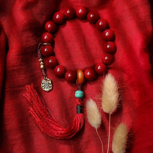 Handmade Natural Cinnabar Bracelet with Beeswax and Turquoise, Original Purple Cinnabar Beads, Bohemian Ethnic Jewelry Gift for Her