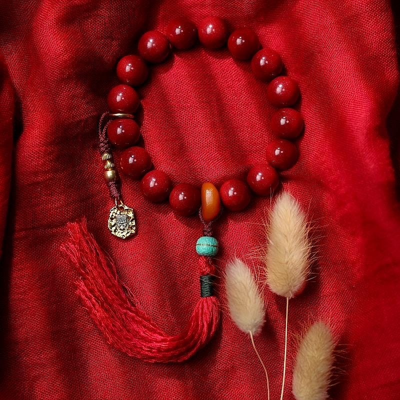 Handmade Natural Cinnabar Bracelet with Beeswax and Turquoise, Original Purple Cinnabar Beads, Bohemian Ethnic Jewelry Gift for Her